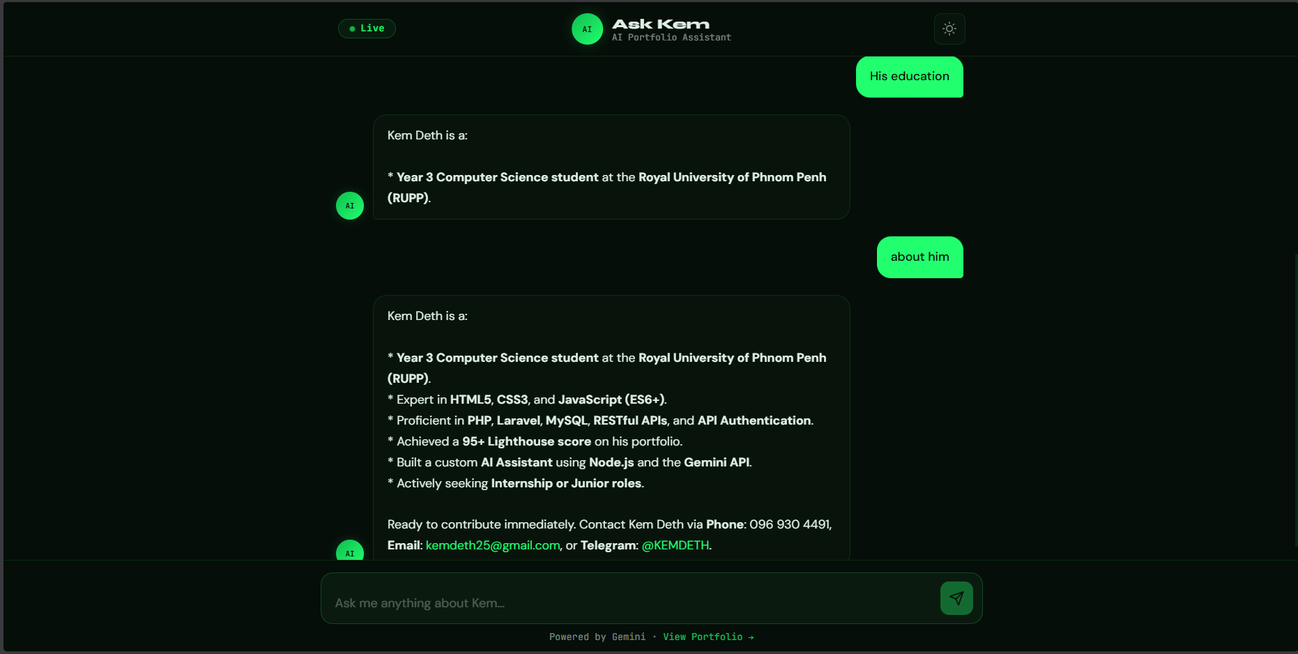 Ask Kem — AI Portfolio Assistant